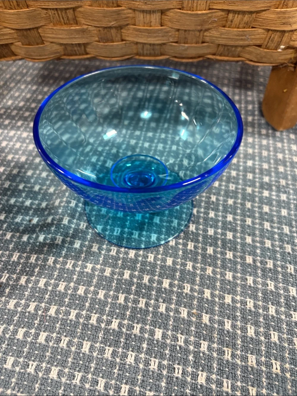 Blue Glass Pedestal Dessert Bowl